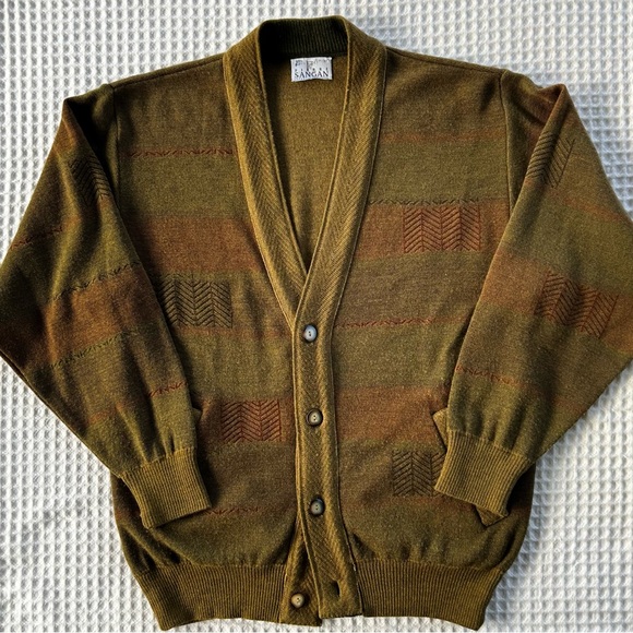 Vintage Grandpa Cardigan Sweater Wool Blend Neutral Brown Academia - Picture 2 of 9